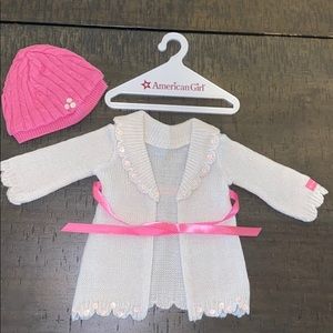American Girl store Doll sweater & Pink knit hat